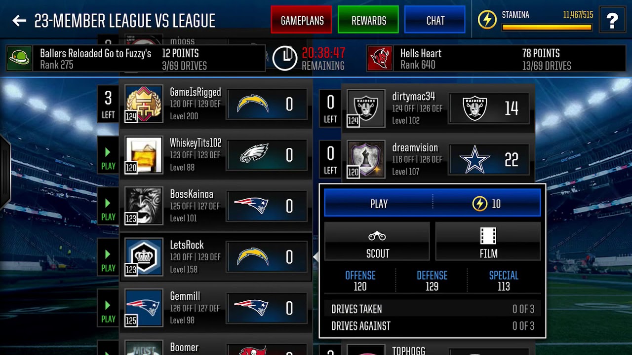 madden mobile 18 lvl match 018 - 129 defense😱