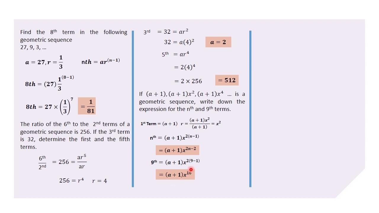 SEQUENCES & SERIES|GEOMETRIC SEQUENCE|NTH TERM|WORKED EXAMPLES