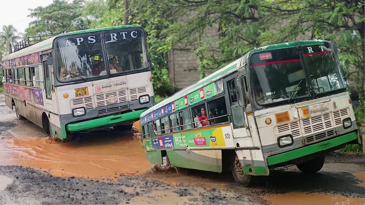 APSRTC bus driving in potholes off road