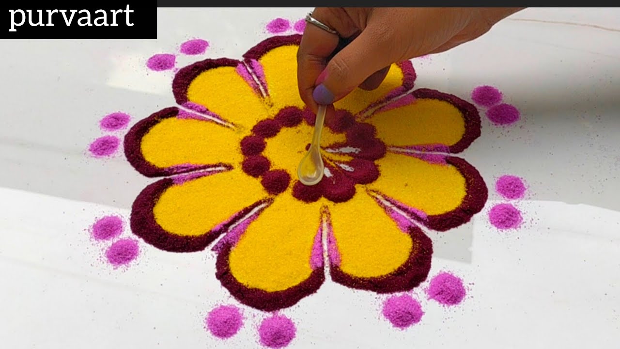 Simple Beautiful Rangoli Design | Trending 2025 | Beginner Friendly Step by Step🌼