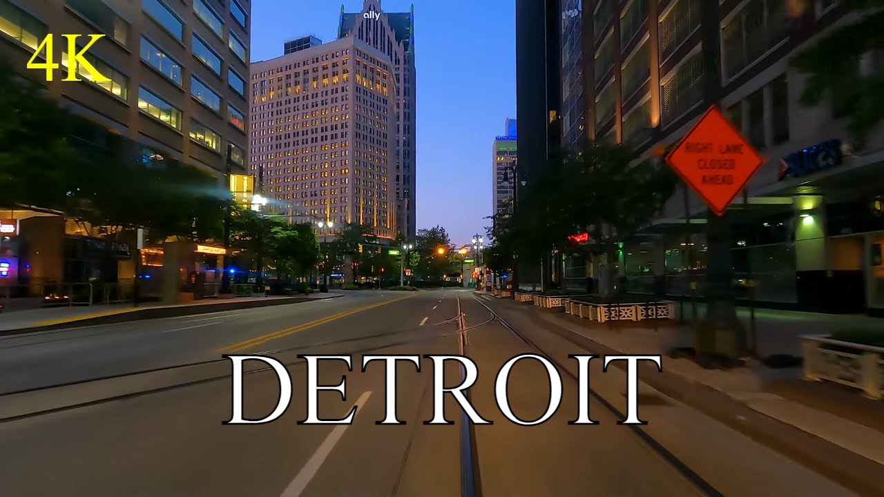 Detroit 4K - Sunrise Drive - USA