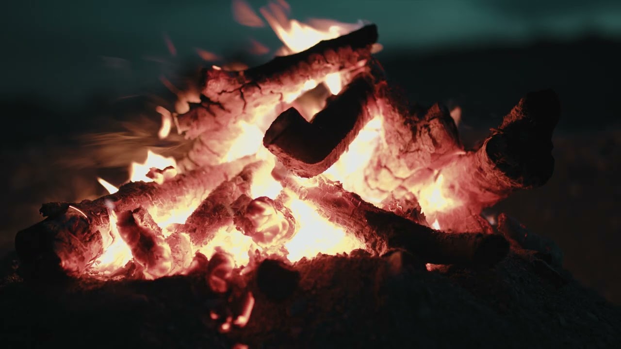 Relaxing music and nature views for sleep, sound of waves and fire on the beach