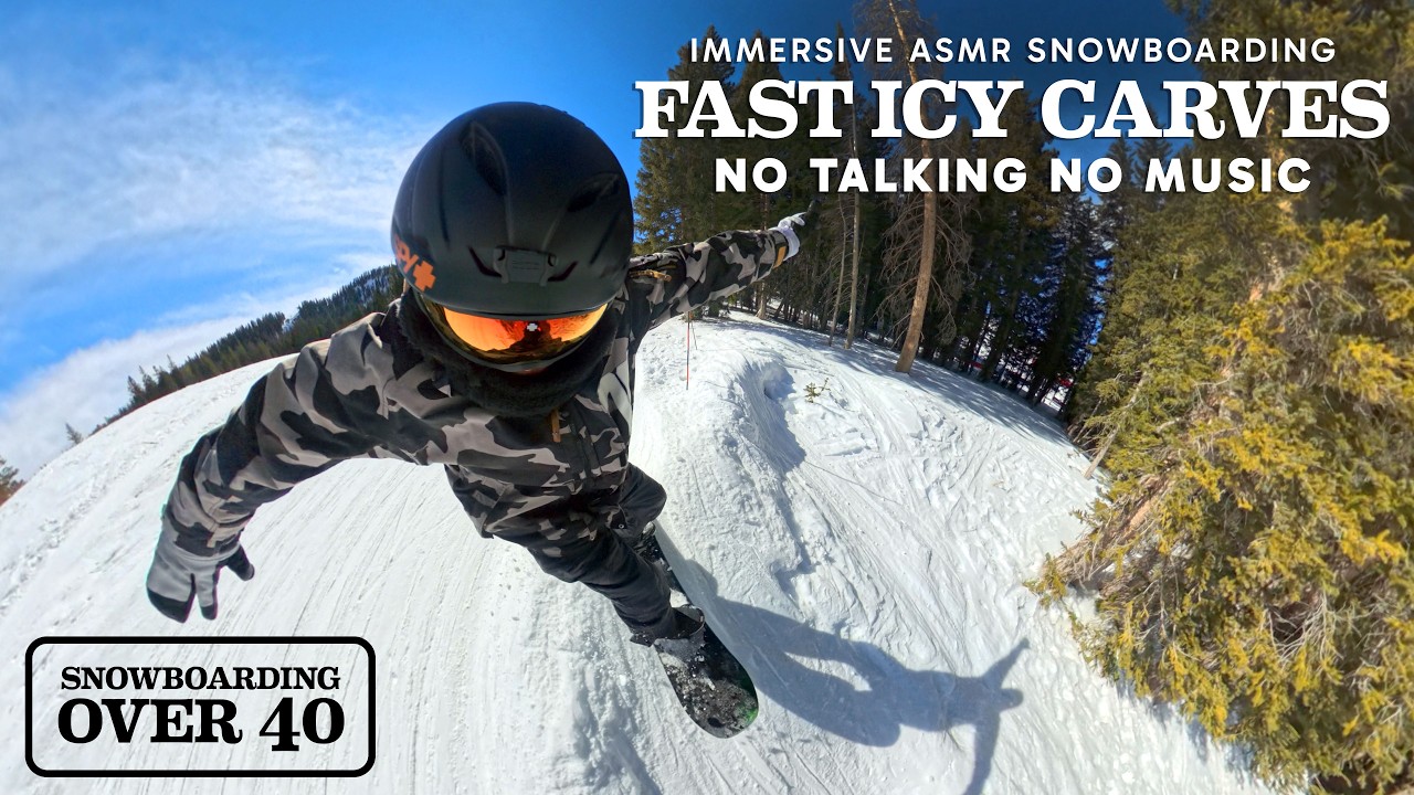 Immersive ASMR Snowboarding: Quick Flowy Run - Fast Icy Carves and a Park Visit