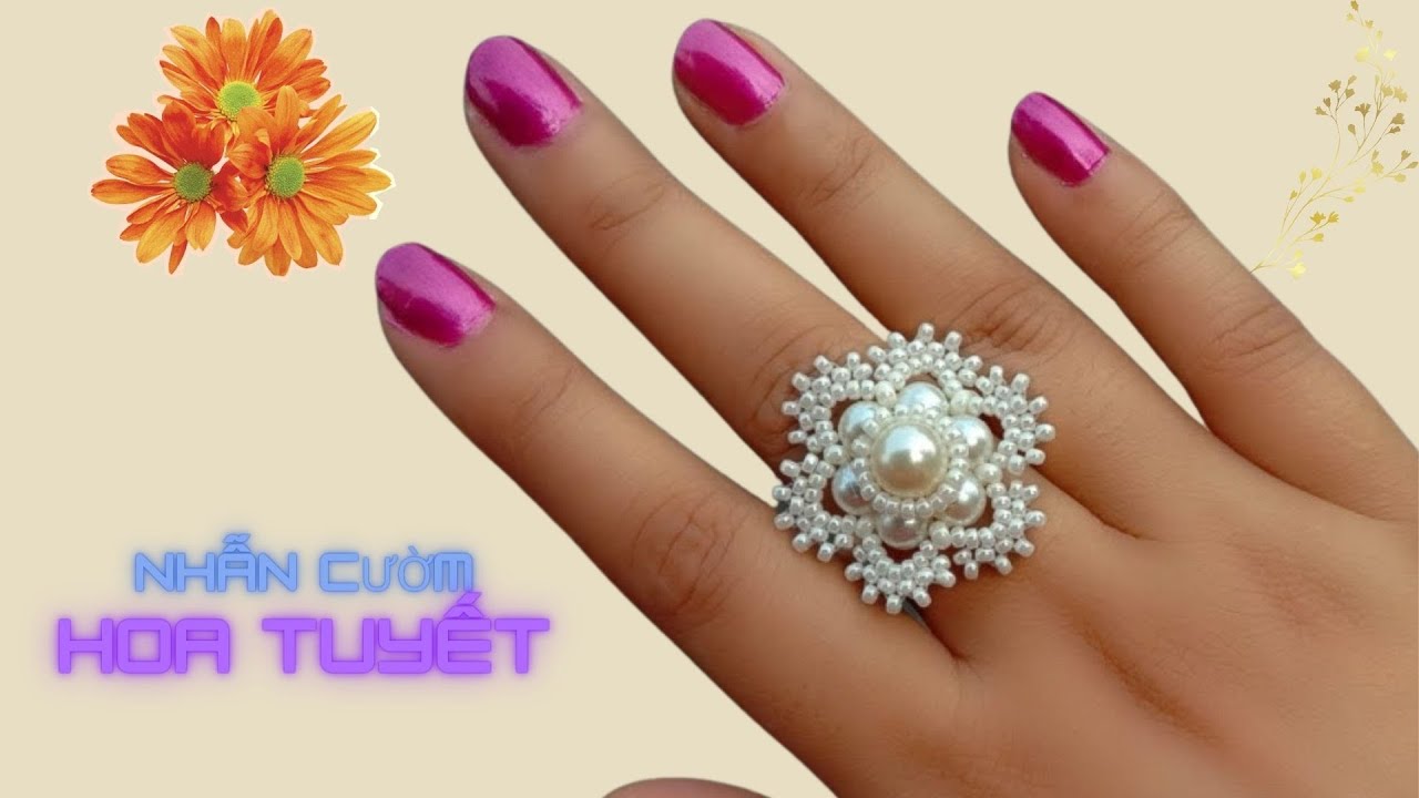 Nhẫn kết bằng cườm / Hoa tuyết