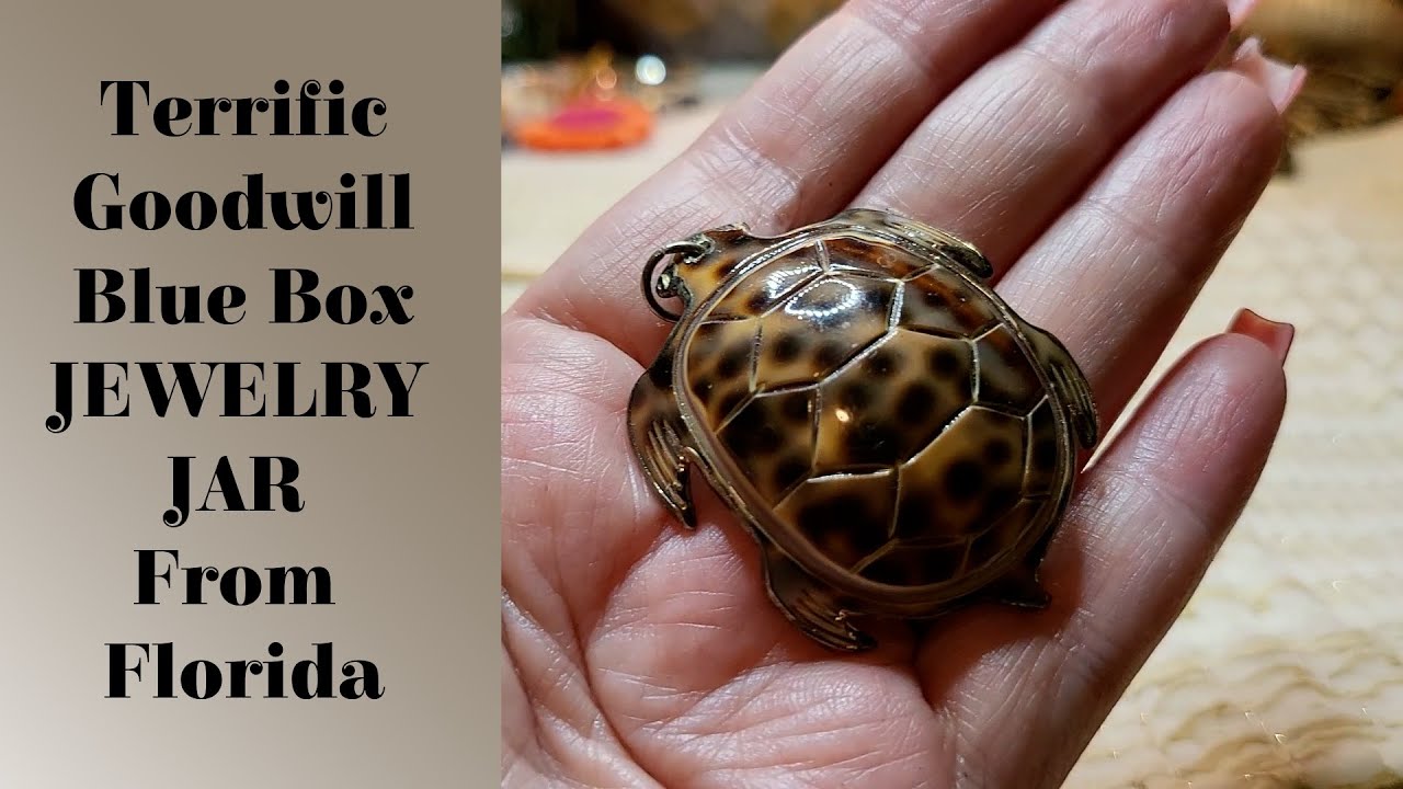 Terrific Goodwill Blue Box JEWELRY JAR From Florida
