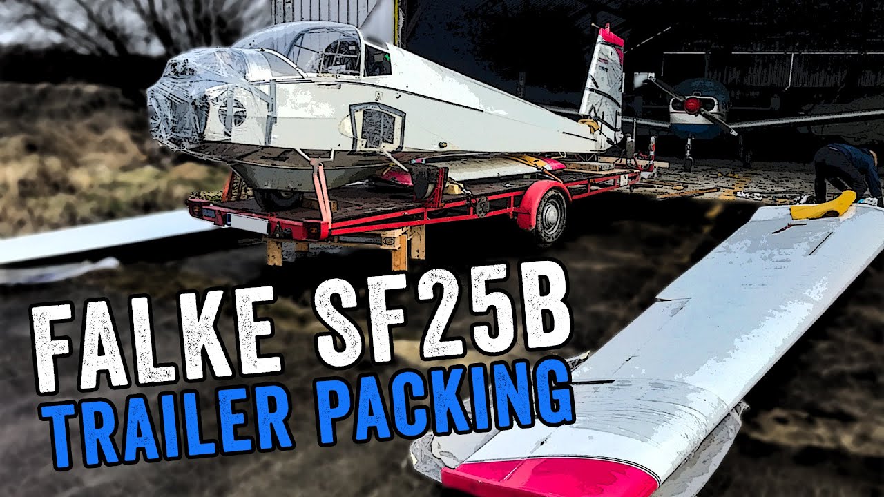 Packing motorglider Scheibe Falke SF25 to a open trailer