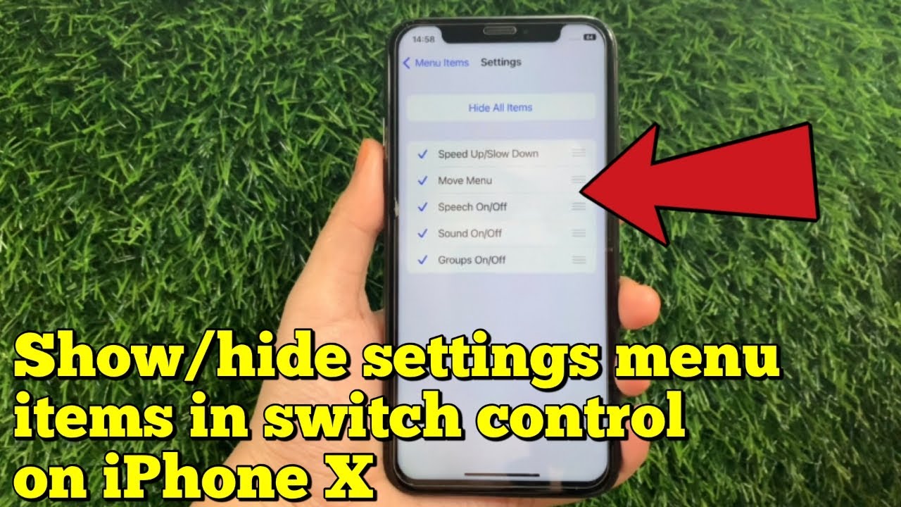 How to show and hide settings menu items in switch control on iPhone X