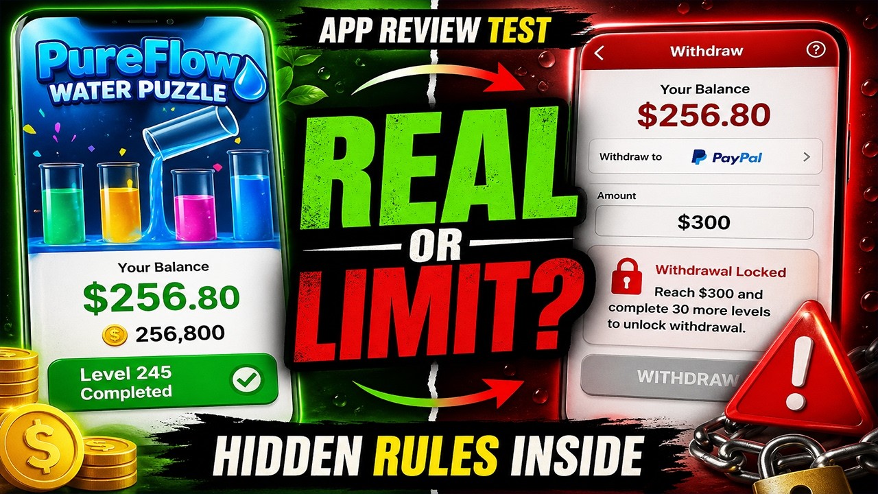 PureFlow Water Puzzle Review | Earnings Display and Withdrawal Reality