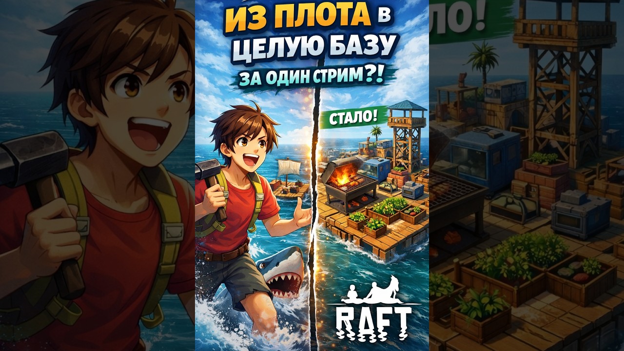 👉 ИЗ ПЛОТА В ЦЕЛУЮ БАЗУ ЗА ОДИН СТРИМ?! 🌴|| Raft #2