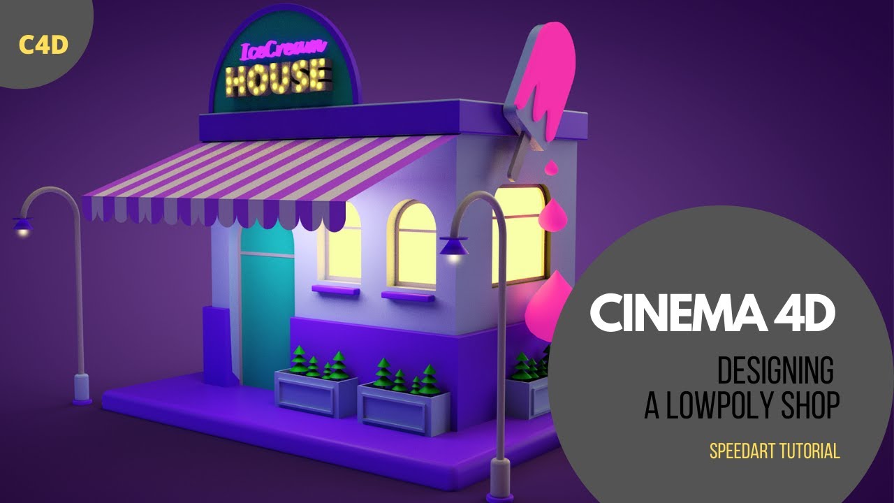 cinema 4d Tutorial - Low poly ice-cream shop modelling - C4D modelling for beginners Tutorial