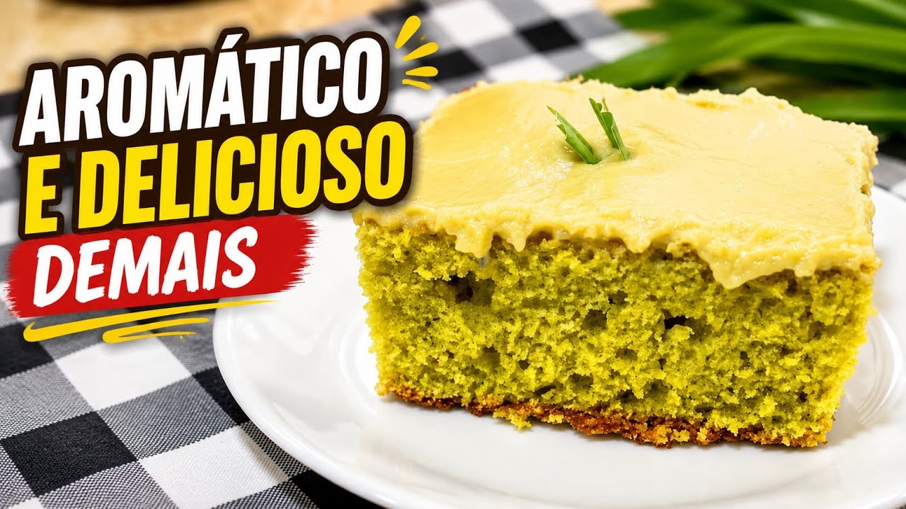 Bolo caseiro de capim-limão com cobertura cremosa