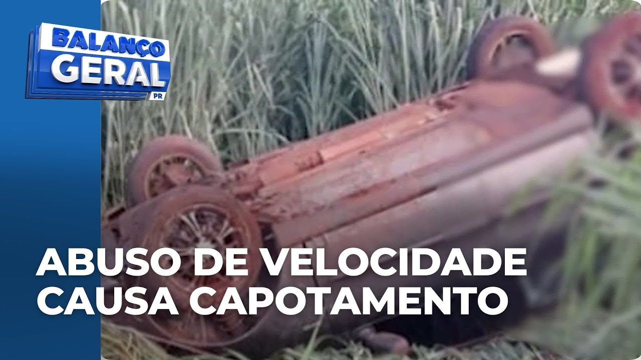 Capotamento após abuso de velocidade em pista molhada na BR-376