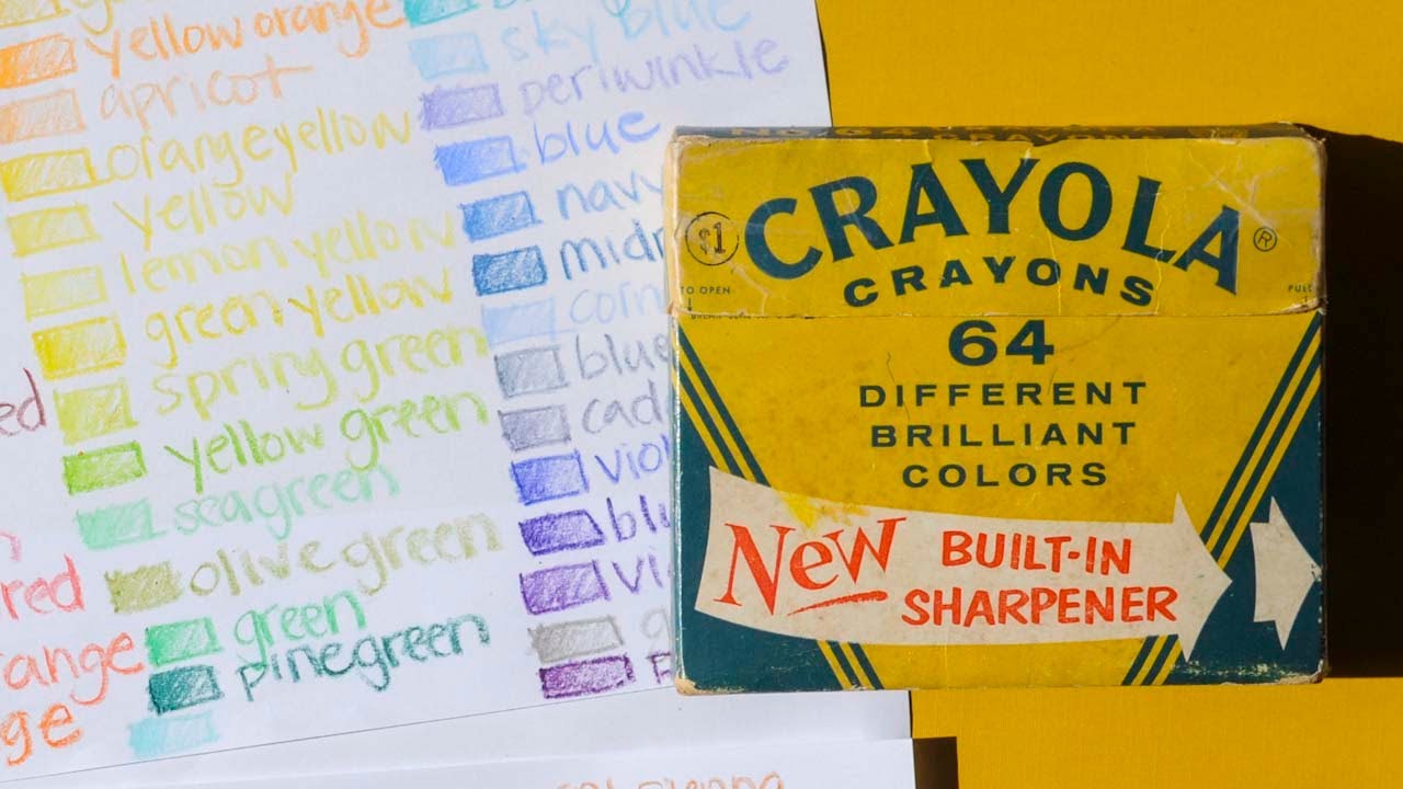 Оригинальная коробка из 64 мелков Crayola! Включая снятые с производства цвета. Распаковка, сорти...
