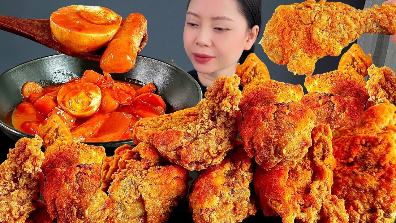 ASMR MUKBANG SPICY TTEOKBOKKI & CHEESY FRIED CHICKEN | EATING SOUNDS