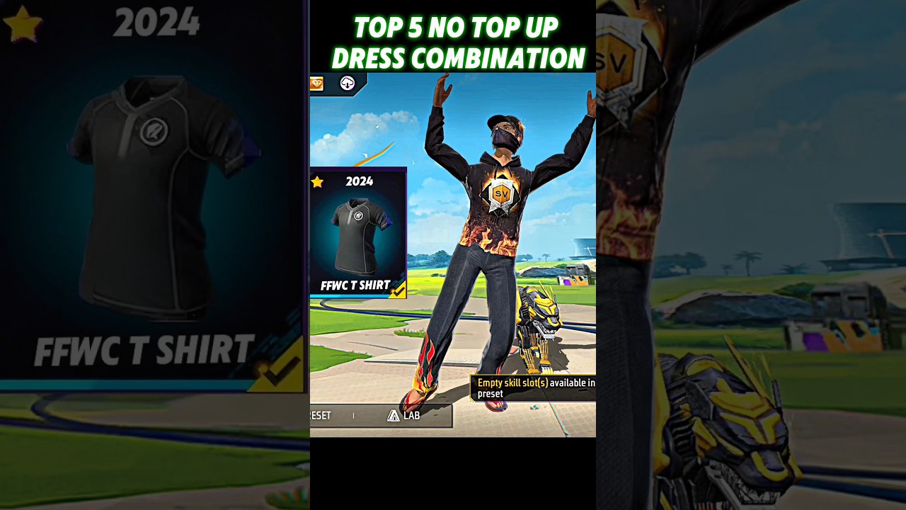 FFWC 2024 T SHIRT NO TOP UP DRESS COMBINATION ☠️🤯 || FREE DRESS COMBINATION #freefire #shorts