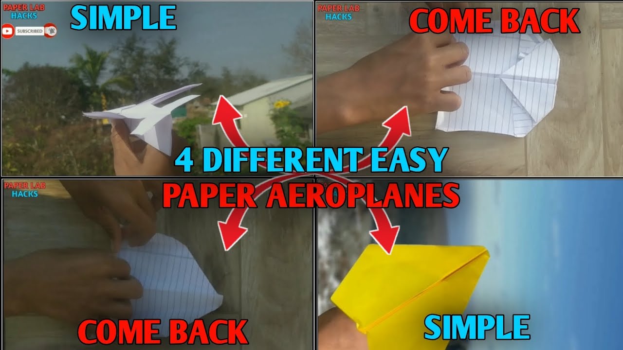 4 Different easy paper aeroplane | 2 simple paper aeroplane and 2 come back paper aeroplane | #craft