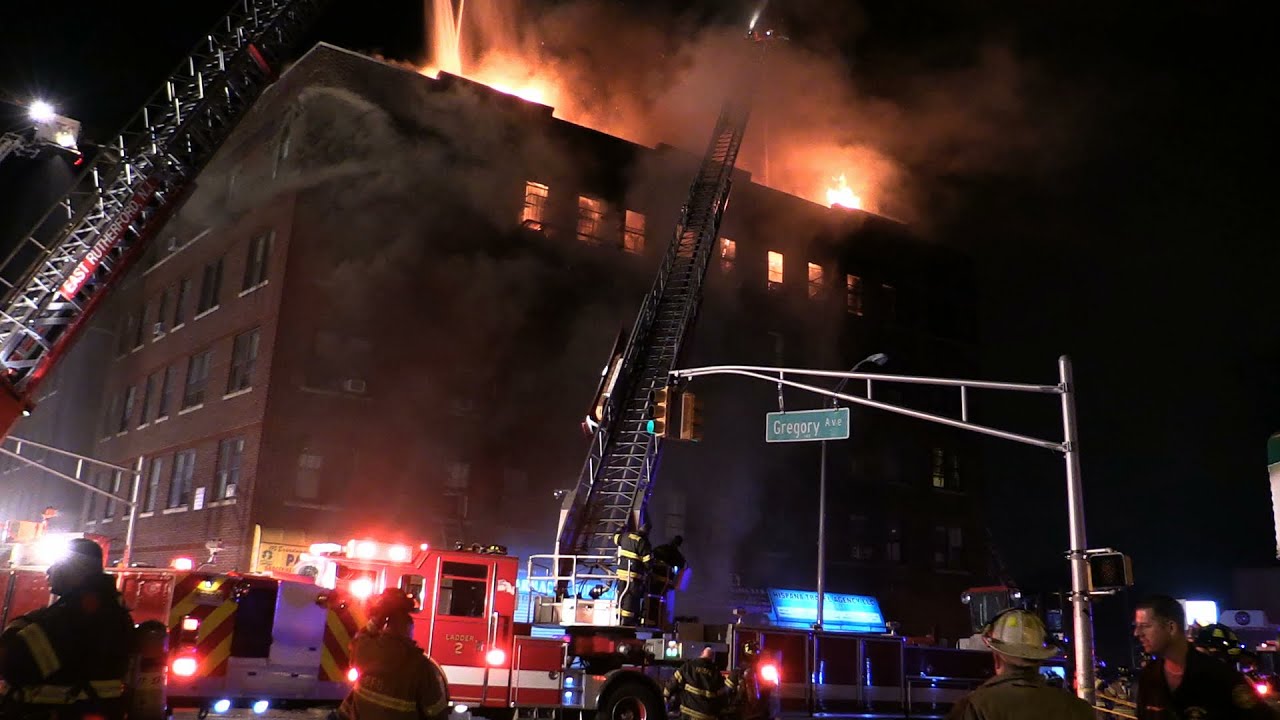 Passaic NJ Fire Department 8th Alarm Fire  280 Gregory Ave Heavy Fire, Rescues made on arrival