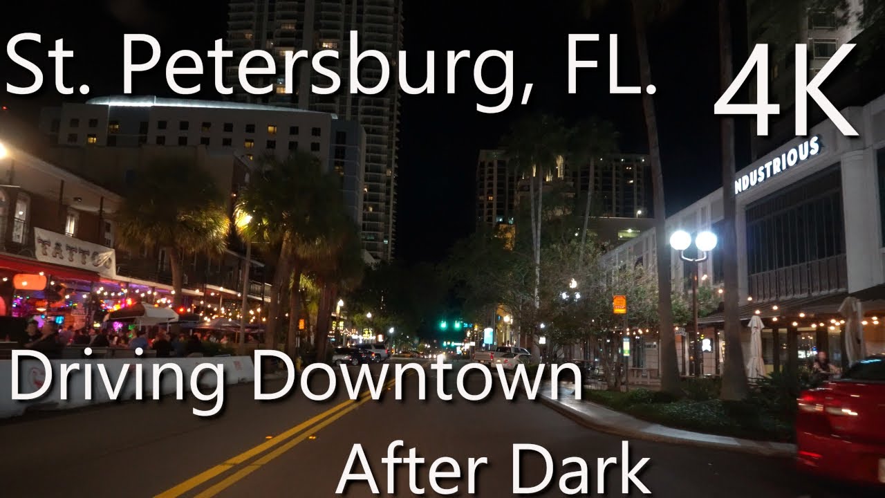 St. Petersburg, Florida - 4K HDR - Relaxing Ride, Driving Downtown After Dark