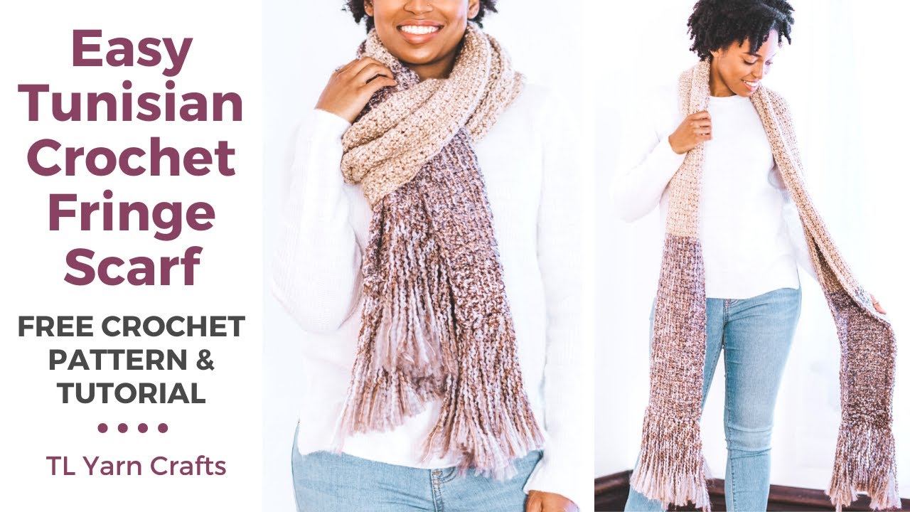 HOW TO CROCHET A SCARF [Easy Beginner Tunisian Crochet Scarf Step by Step, Lion Brand Homespun Yarn]