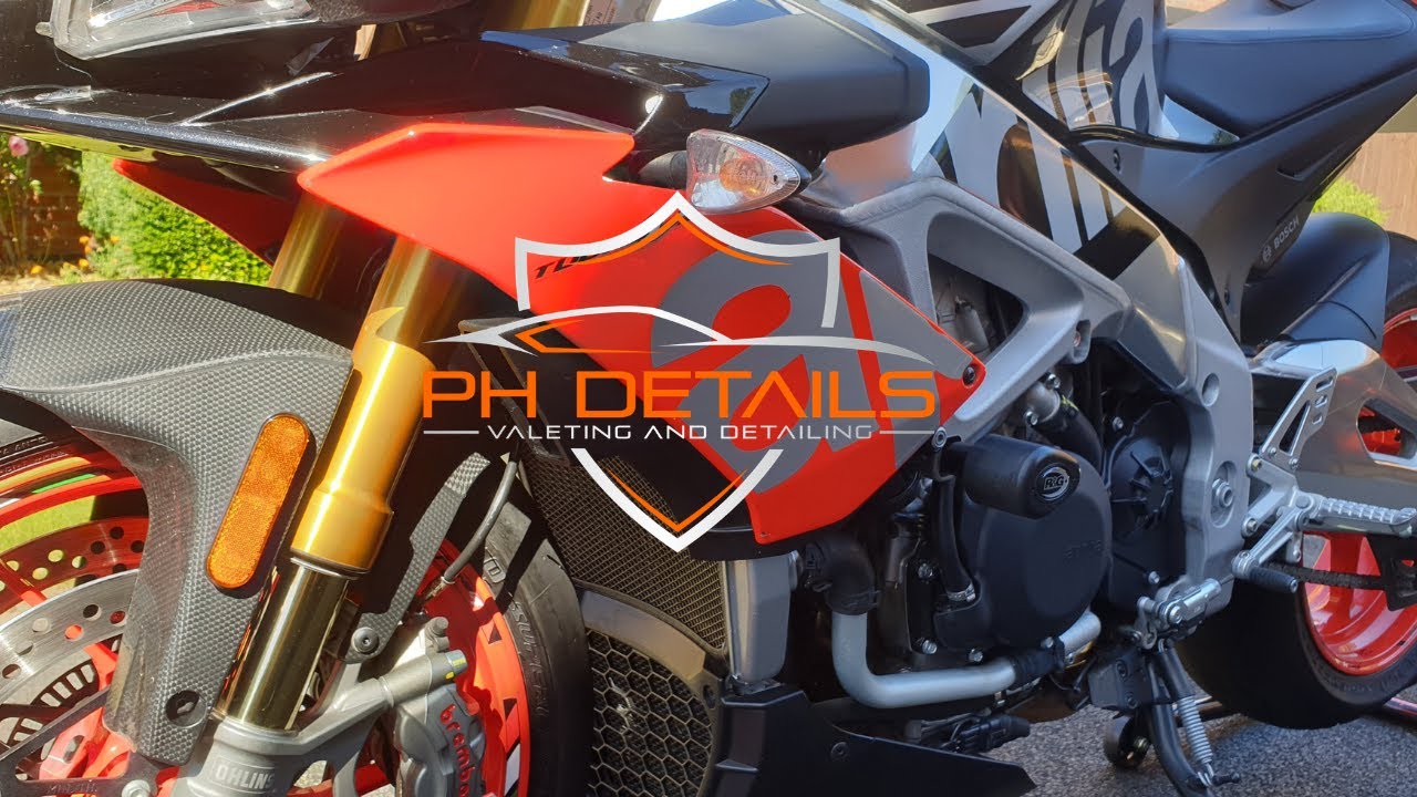 ASMR detail, washing a motorcycle, an Asprilia motor bike deep cleaned and protected