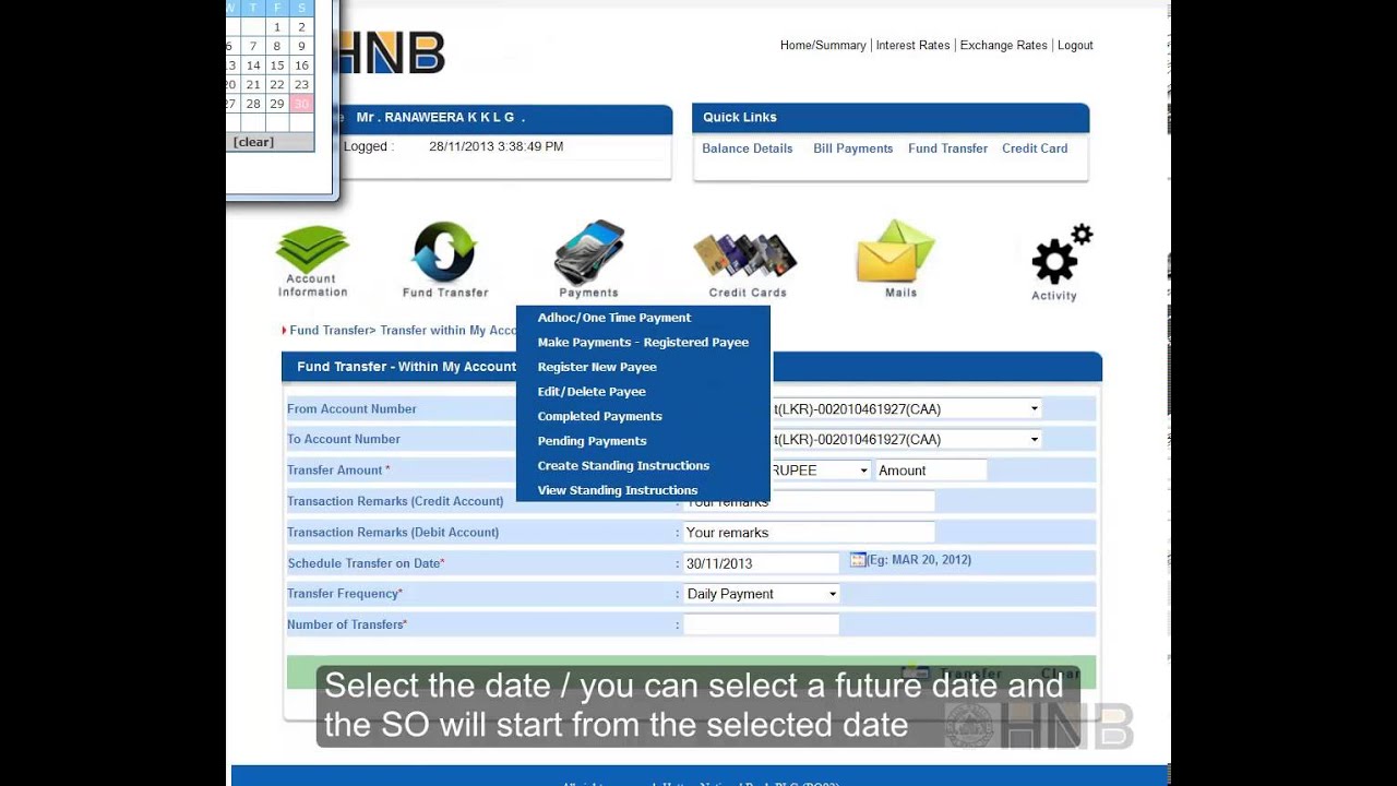 HNB Internet Banking - Internet Standing Orders