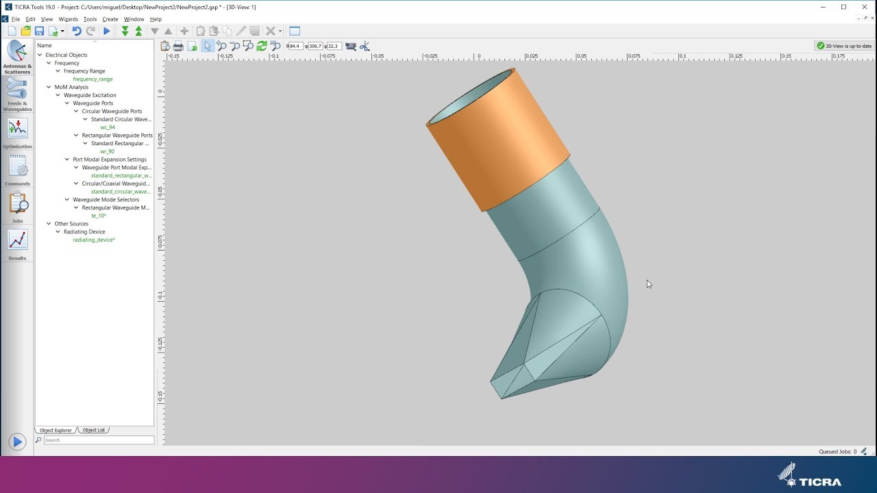 CHAMP 3D: How to calculate radiation from a simple feed chain in CHAMP 3D