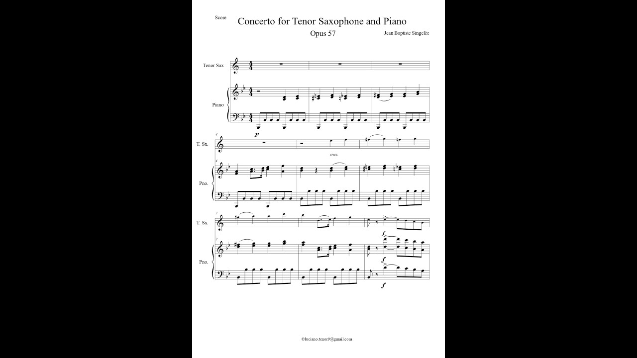 Singelee - Concerto for Tenor Saxophone and Piano (Opus 57) sheet music