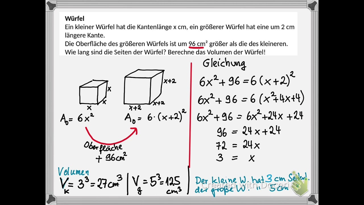 Sachaufgaben Textaufgaben zu Binomischen Formeln Gleichungen aufstellen, mit Übungen