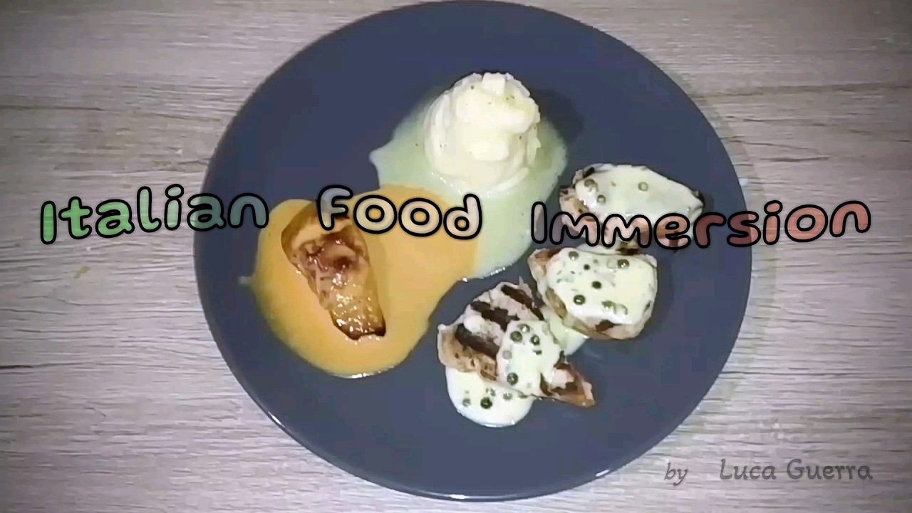 Filetto di maiale al pepe verde con pera caramellata e sedano rapa