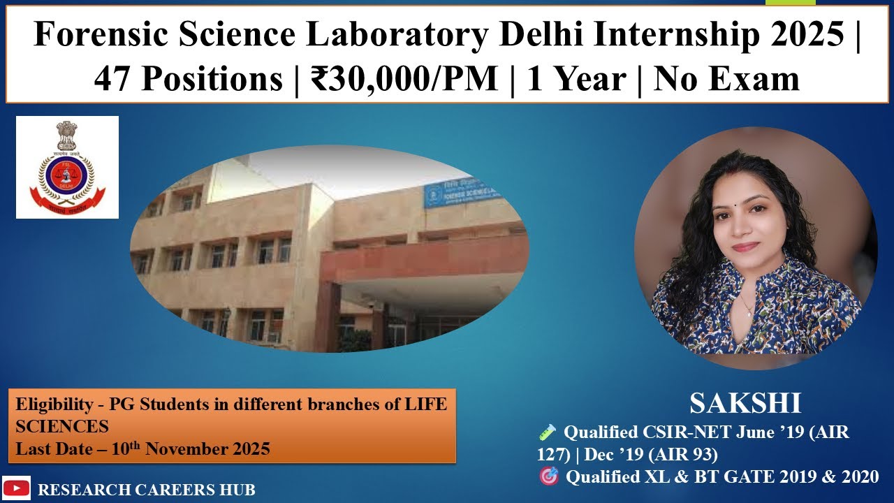 FSL Delhi Internship 2025 | 47 Positions | ₹30,000/PM | 1 Year | No Exam #job #internship #delhi