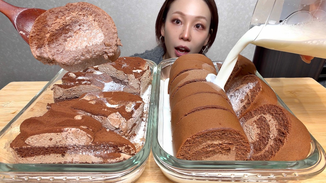 【牛乳に浸したチョコレートケーキ🍫🍰🥛】ASMR 日本語字幕
