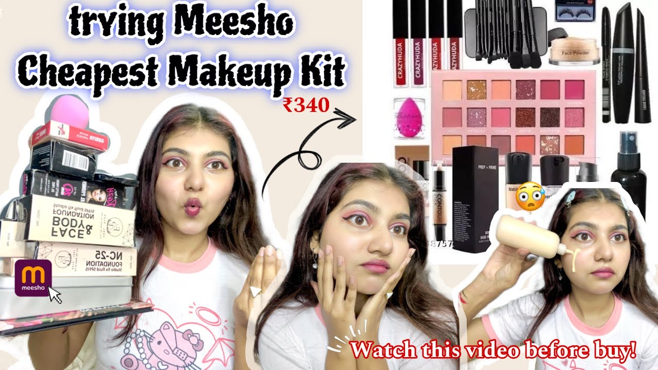 Trying Meesho MAKEUP KIT🤯| WATCH BEFORE BUY | under ₹340 | trying meesho’s 12 makeup products 😲❤️