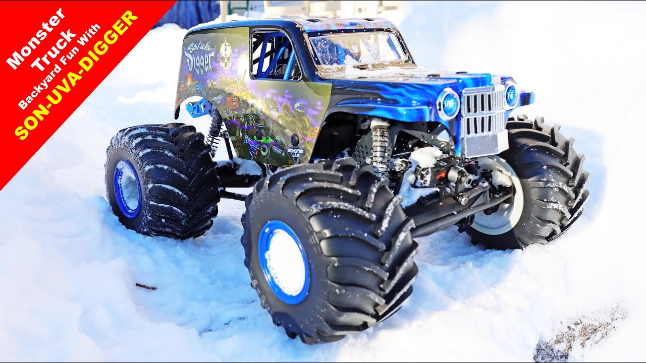 Losi LMT Son Uva Digger Monster Truck - Back Yard Snow Fun!