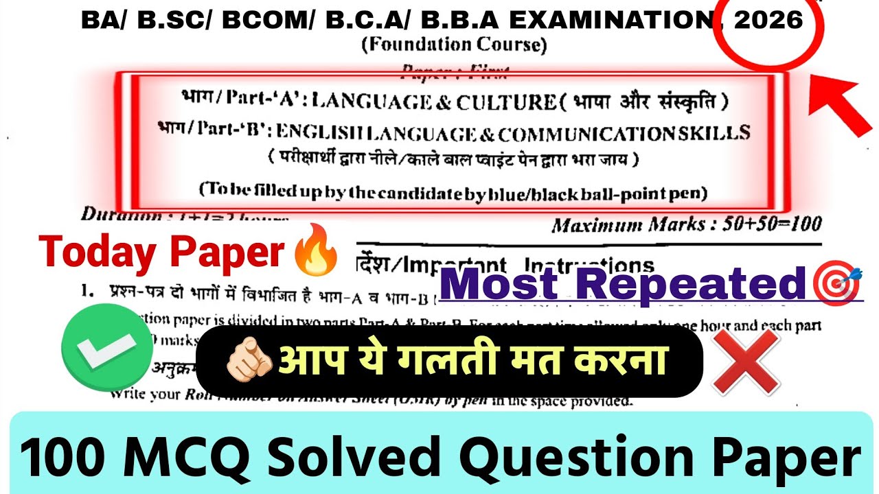 BA, Bsc, Bcom Final Year English Language & Communication Skills MCQ Question Paper| Hindi bhasha