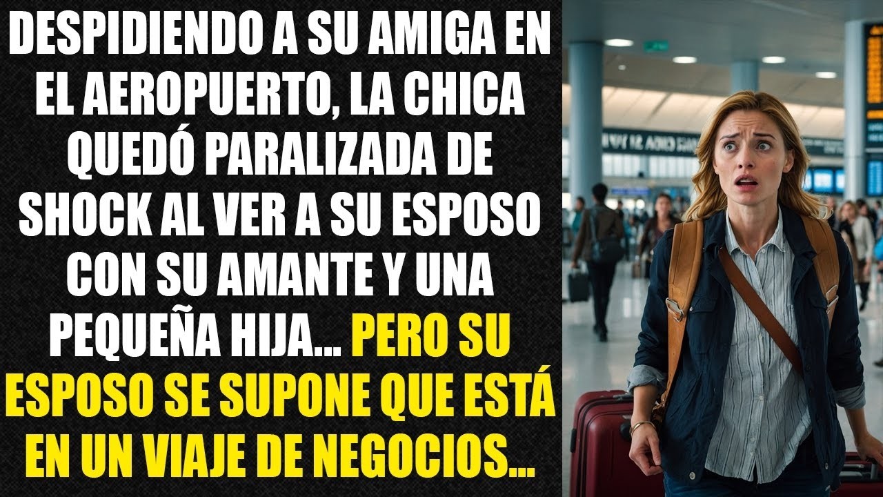 Al despedir a su amiga en el aeropuerto, una mujer se queda helada al ver a su marido con su amante