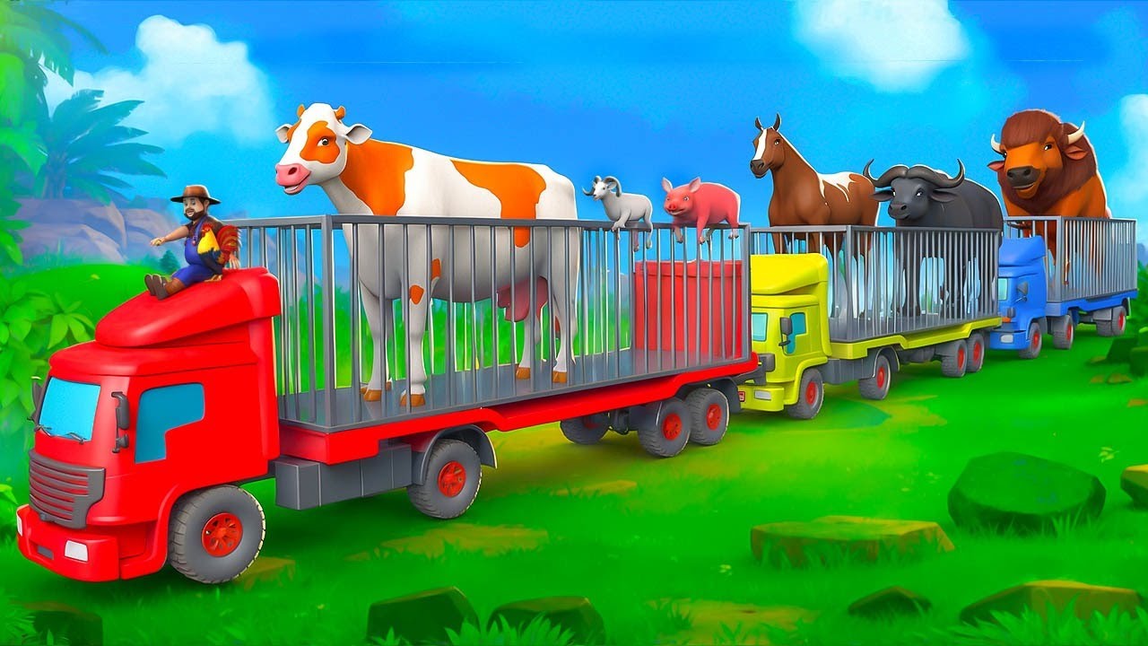 Color Trucks 🚚 Transport Farm Animals 🐮🐷 Fun Animal Trip!