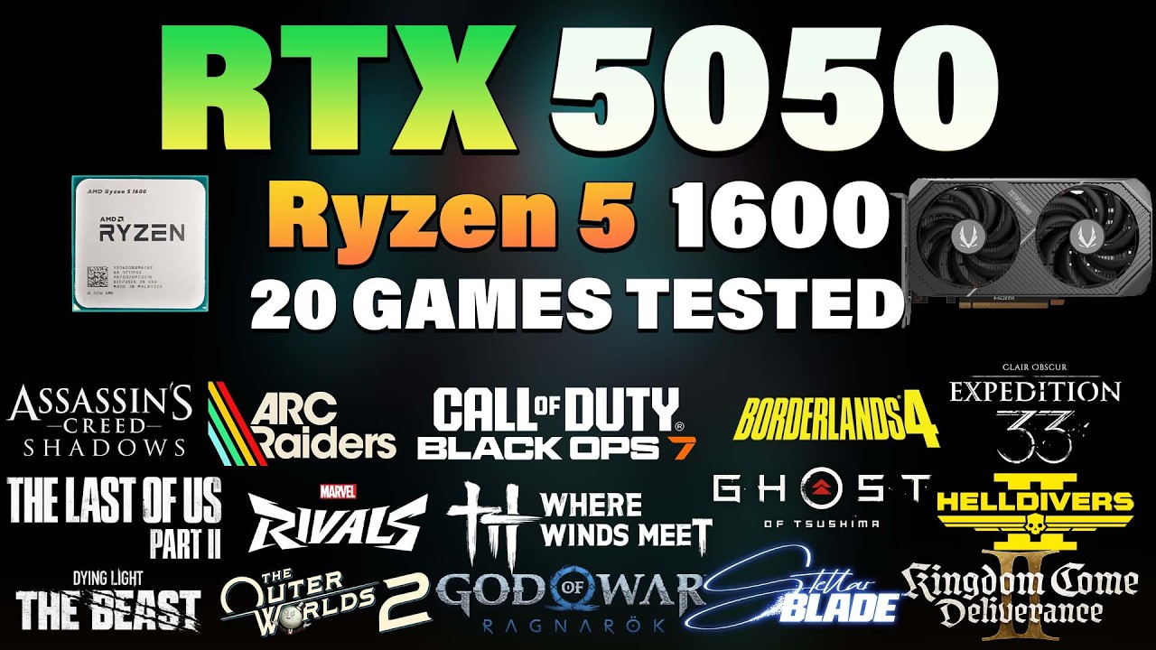 RTX 5050 + Ryzen 5 1600 | Протестировано 20 игр в 2026 году | Игровой тест RTX 5050