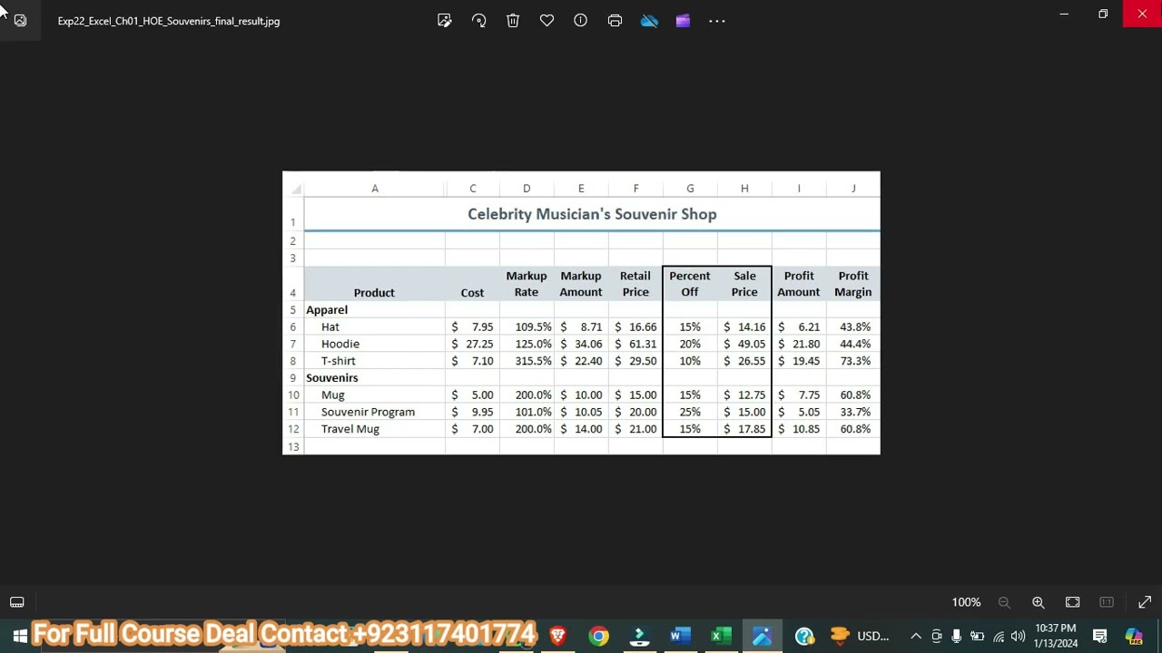 Exp22_Excel_Ch01_HOE_Souvenirs | Excel Chapter 1 Hand On Exercise Celebrity Musician's Souvenir Shop