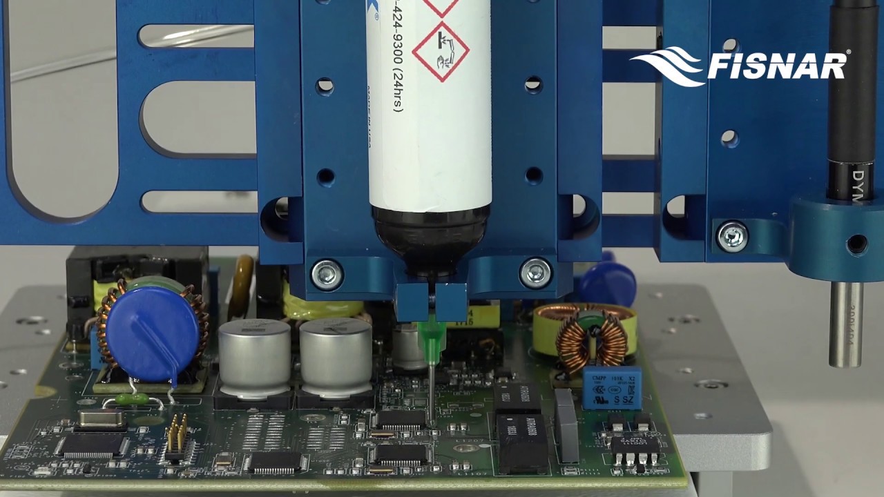 Fisnar Video - Syringe Dispense on PCB with UV Light Cure Benchtop Robot