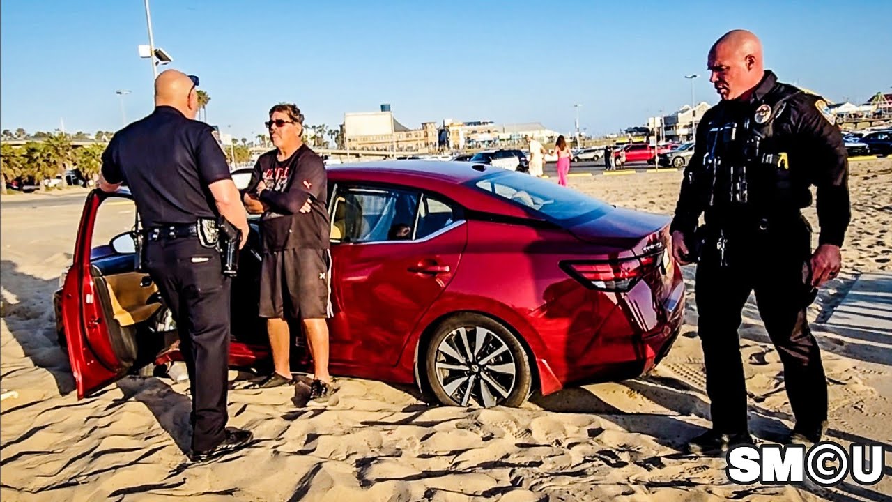 𝗦𝗧𝗨𝗖𝗞 𝗜𝗡 𝗧𝗛𝗘 𝗦𝗔𝗡𝗗: Santa Monica Police Respond After Driver Strands Car on Beach