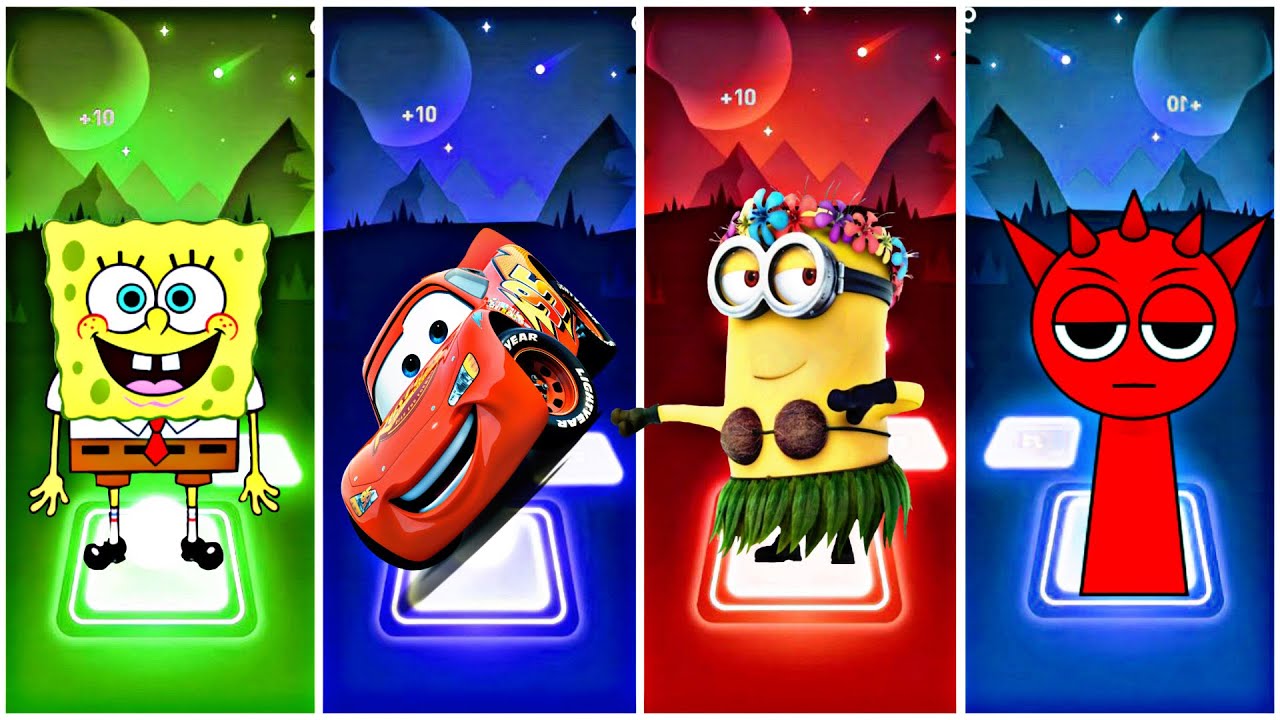 Tiles Hop | SpangeBob 🆚Mcqueen🆚Minion🆚Sprunki| Tiles Hop coffien Dance|