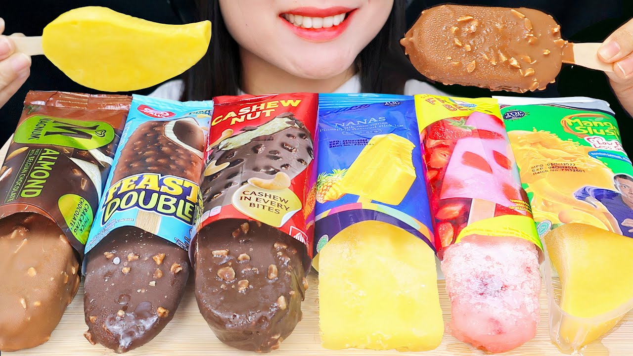 ASMR CHOCOLATE ICE CREAM VS FRUIT ICE CREAM 🤎 MAGNUM ALMOND, AICE MANGO SLUSH, FEAST DOUBLE, CAMPINA