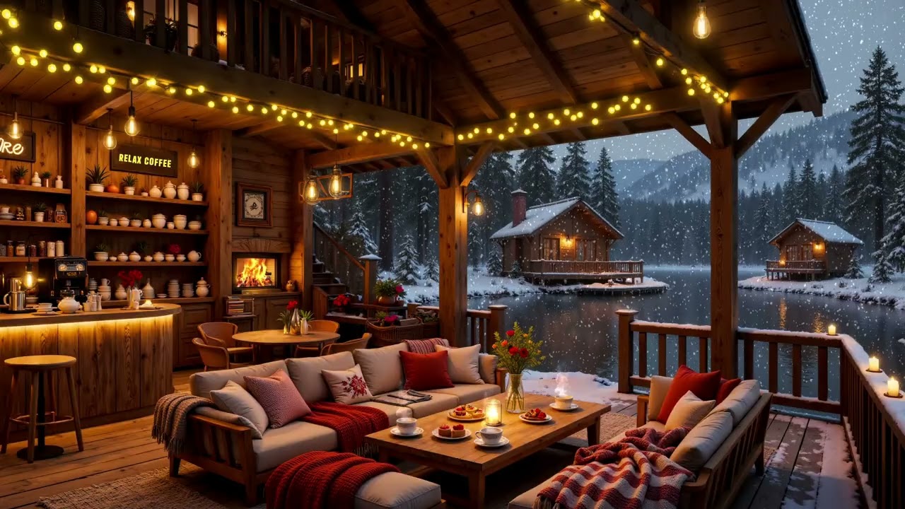 Smooth Winter Jazz & Cozy Coffee Shop Ambience ❄ Warm Fireplace Sounds for Deep Sleep, Relaxing
