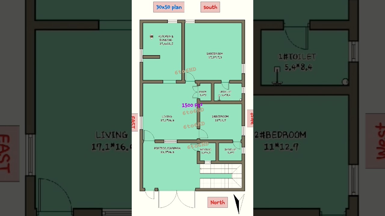30 by 50 house plan | 1500 square feet home 2d plan | #building |  #6to6hd | EP7
