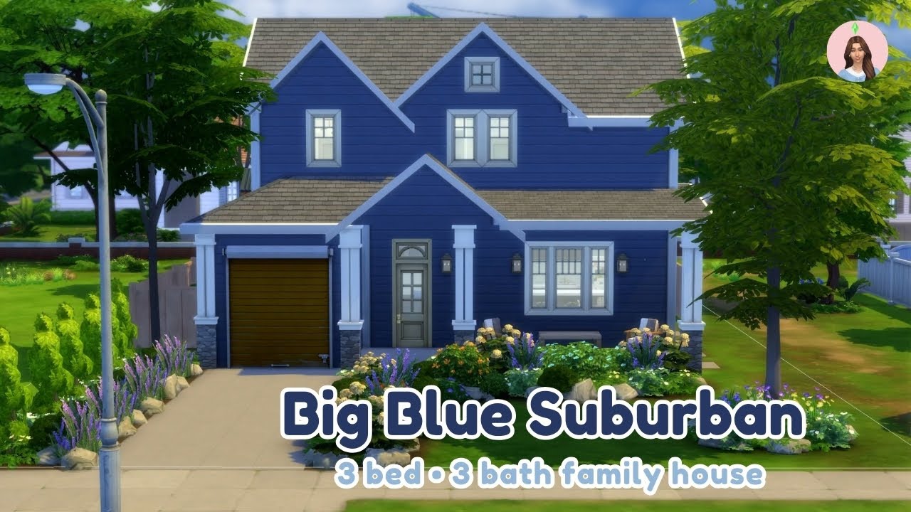 Blue Suburban Family Home 🌿 | 3 Bed 3 Bath | The Sims 4 Speed Build
