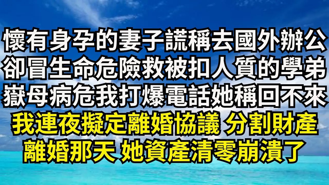 【清風與你】懷有身孕的妻子謊稱去國外辦公，卻冒生命危險去救被扣人質的學弟，嶽母病危我打爆電話她稱回不來，我連夜擬定離婚協議 分割財產，離婚那天她資產清零崩潰了#激情故事#大彬情感#夢雅故事#小說#爽文