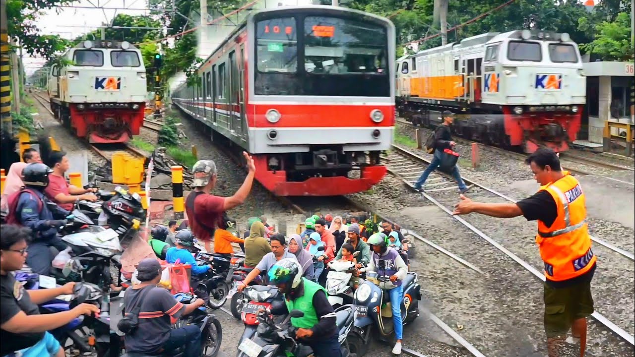 🔴Detik detik kereta ngebut diperlintasan jalur sibuk gang sentiong auto dah Dig dug