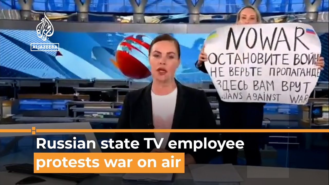 &lsquo;They&rsquo;re lying to you&rsquo;: Russian state TV employee protests on air