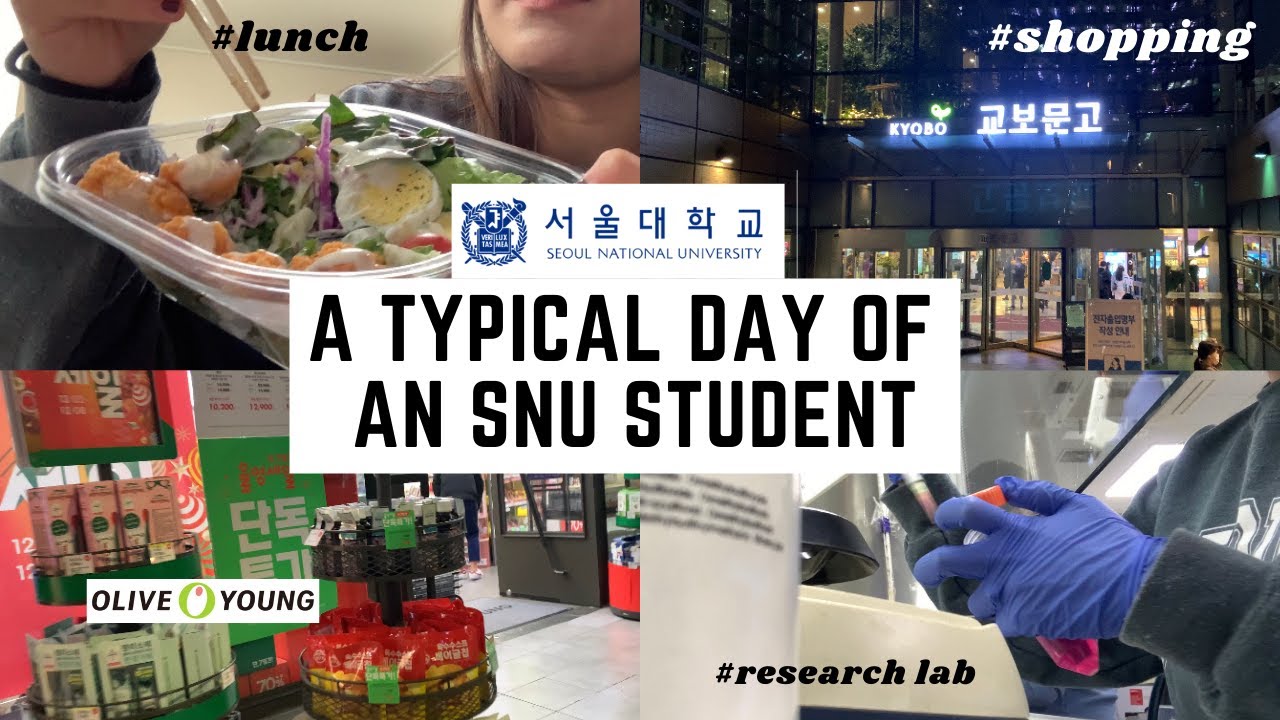 A typical day of an SNU student l shopping in Olive Young, Korean bookstore, research lab.