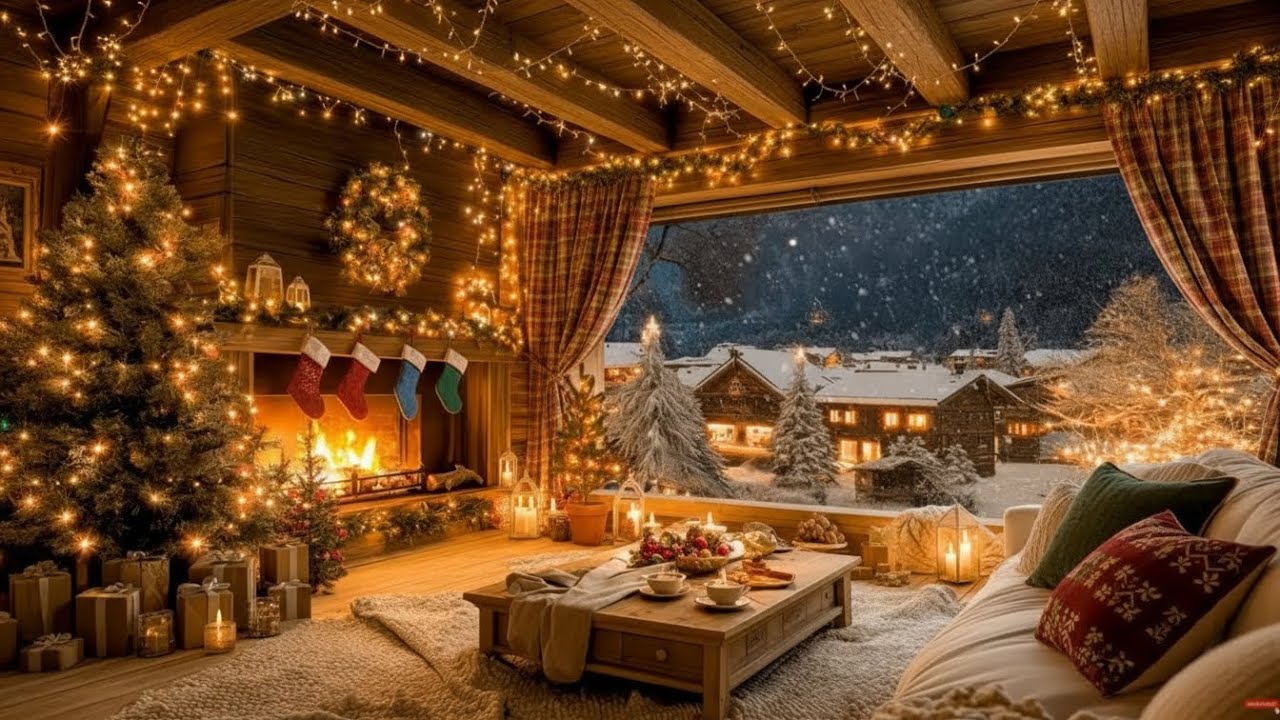 Peaceful Winter Coffee Shop by the Lake ❄️☕ Fireplace Sounds for Relaxation